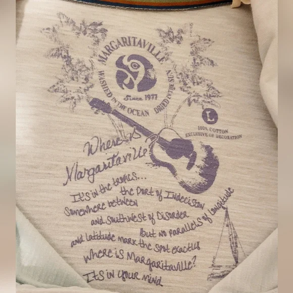 Jimmy Buffet Light Aqua Distressed Margaritaville  Polo Shirt Mens Large. - Picture 5 of 10